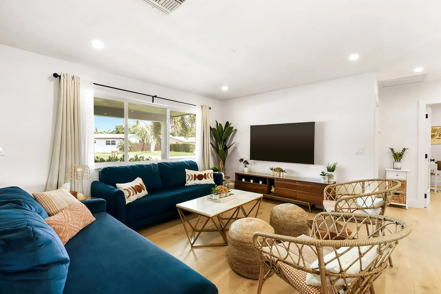 The bright open-concept living room