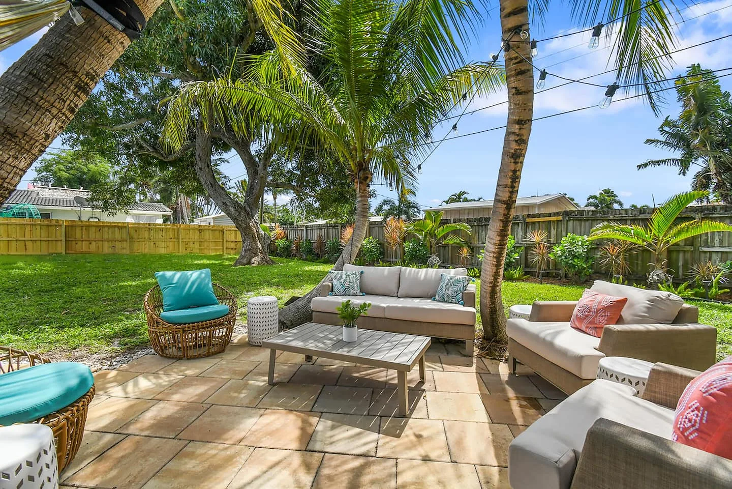 The covered patio seating area